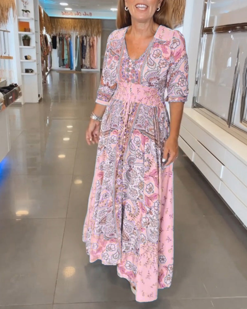 Elizabeth™ | Elegant Printed V-Neck Dress