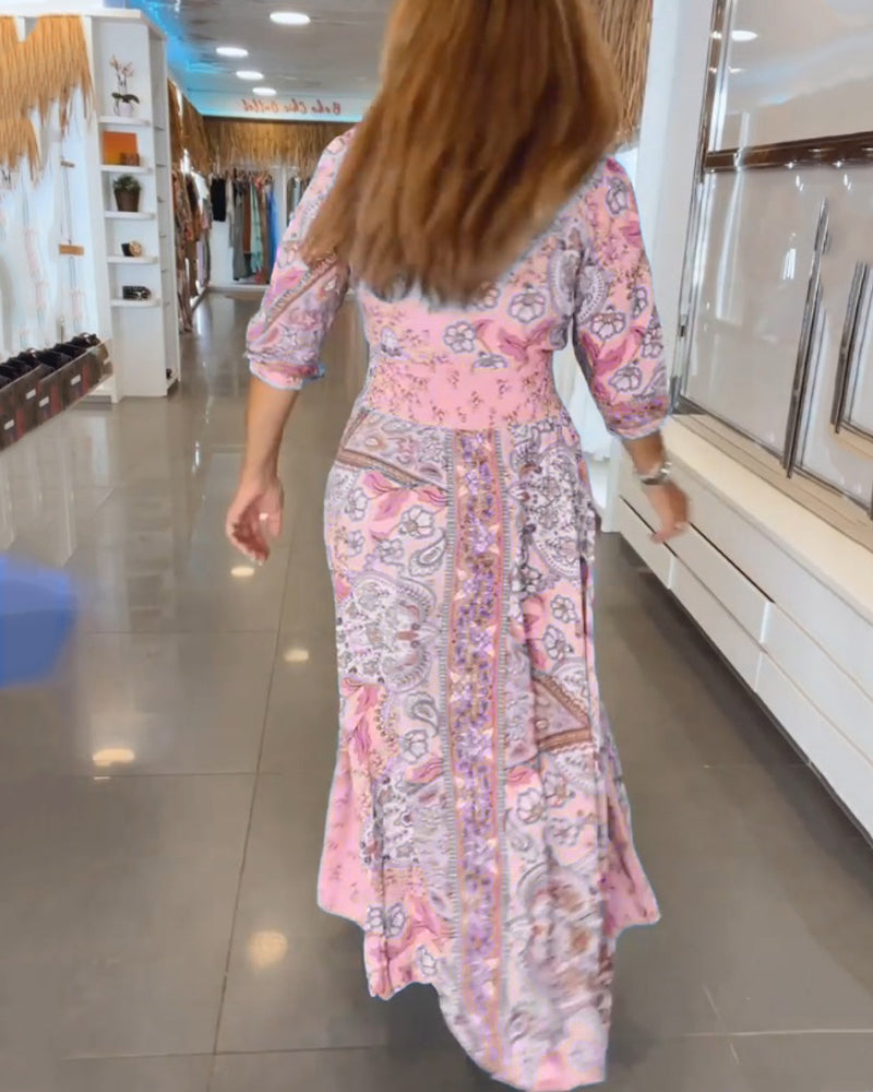 Elizabeth™ | Elegant Printed V-Neck Dress