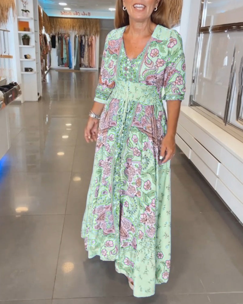 Elizabeth™ | Elegant Printed V-Neck Dress