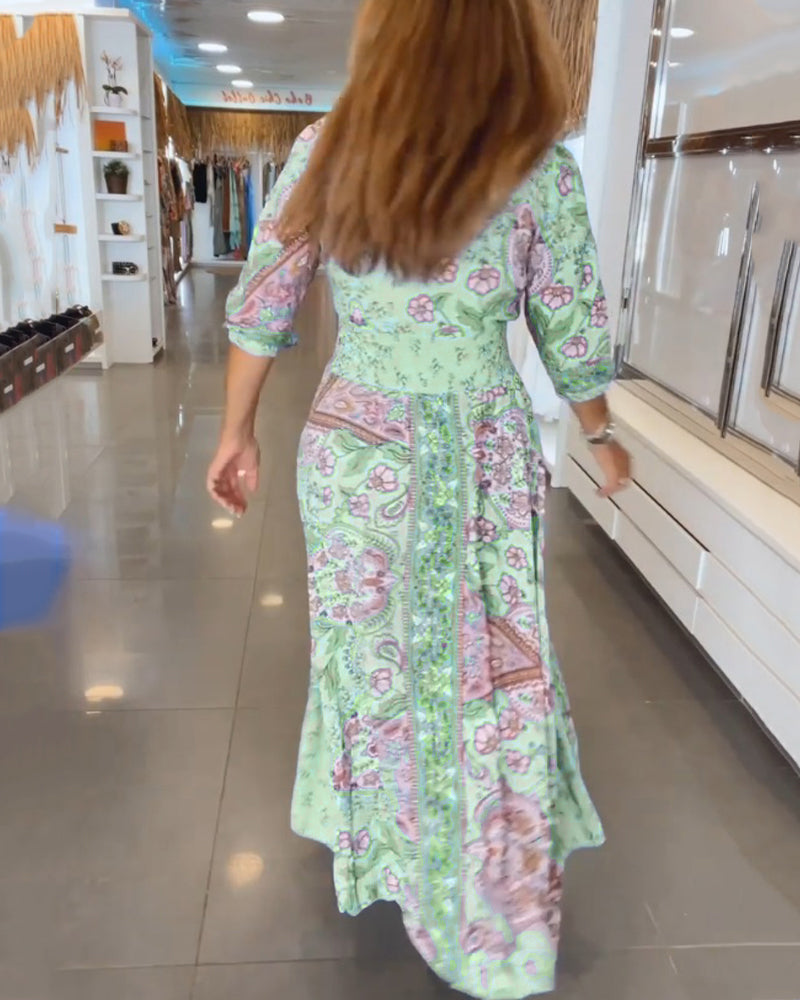 Elizabeth™ | Elegant Printed V-Neck Dress
