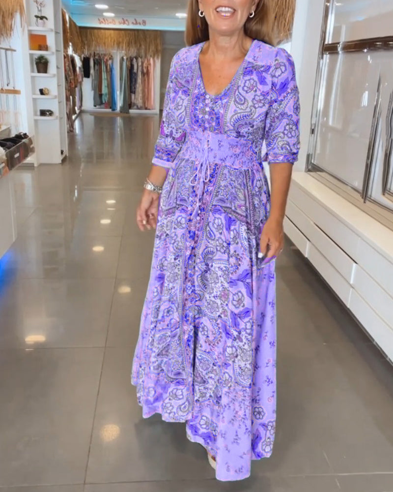 Elizabeth™ | Elegant Printed V-Neck Dress