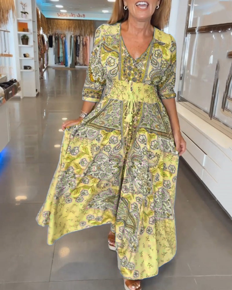 Elizabeth™ | Elegant Printed V-Neck Dress