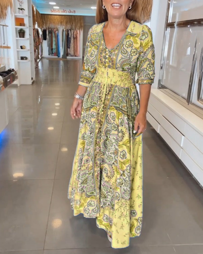 Elizabeth™ | Elegant Printed V-Neck Dress