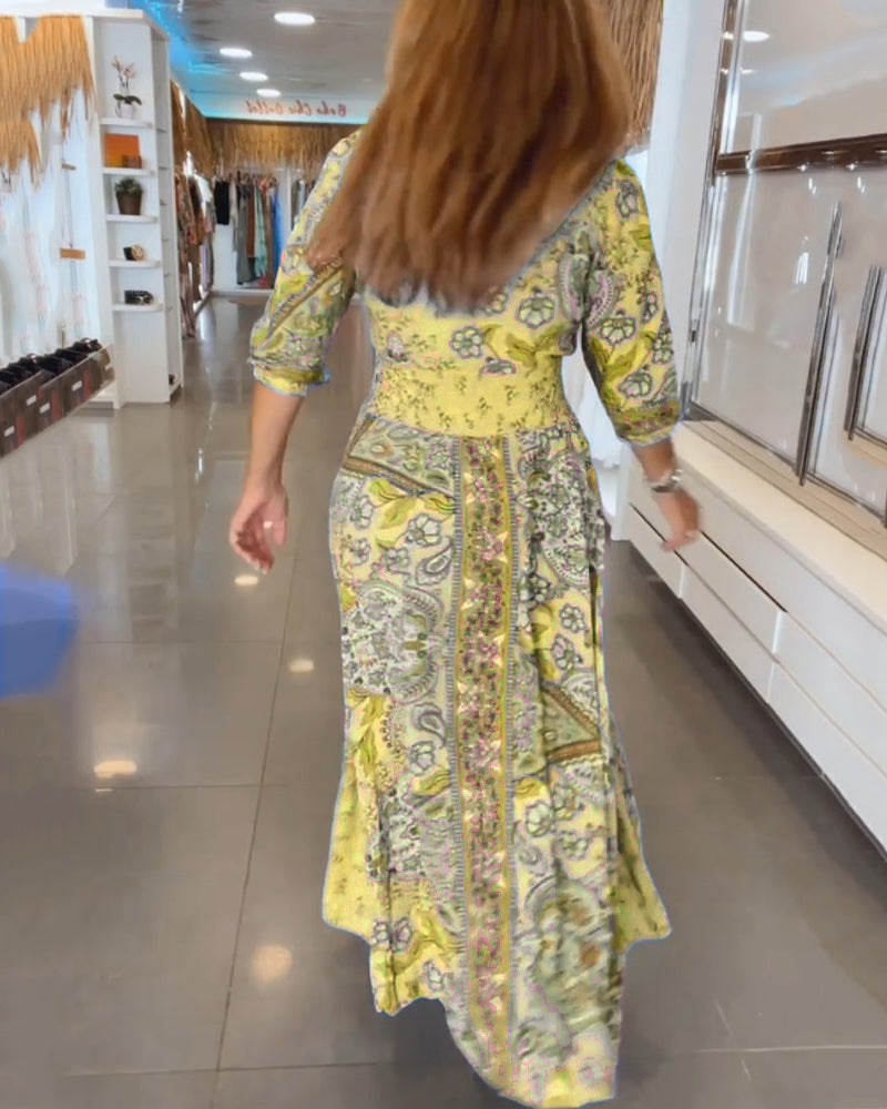 Elizabeth™ | Elegant Printed V-Neck Dress
