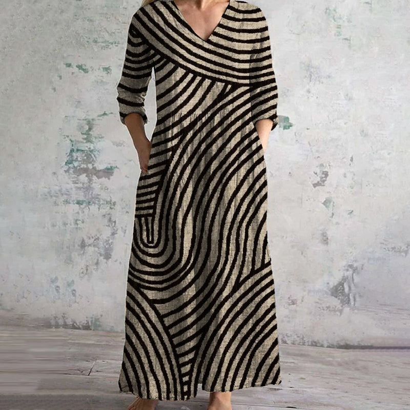 Anne™ | Stylish V-Neck Striped Maxi Dress