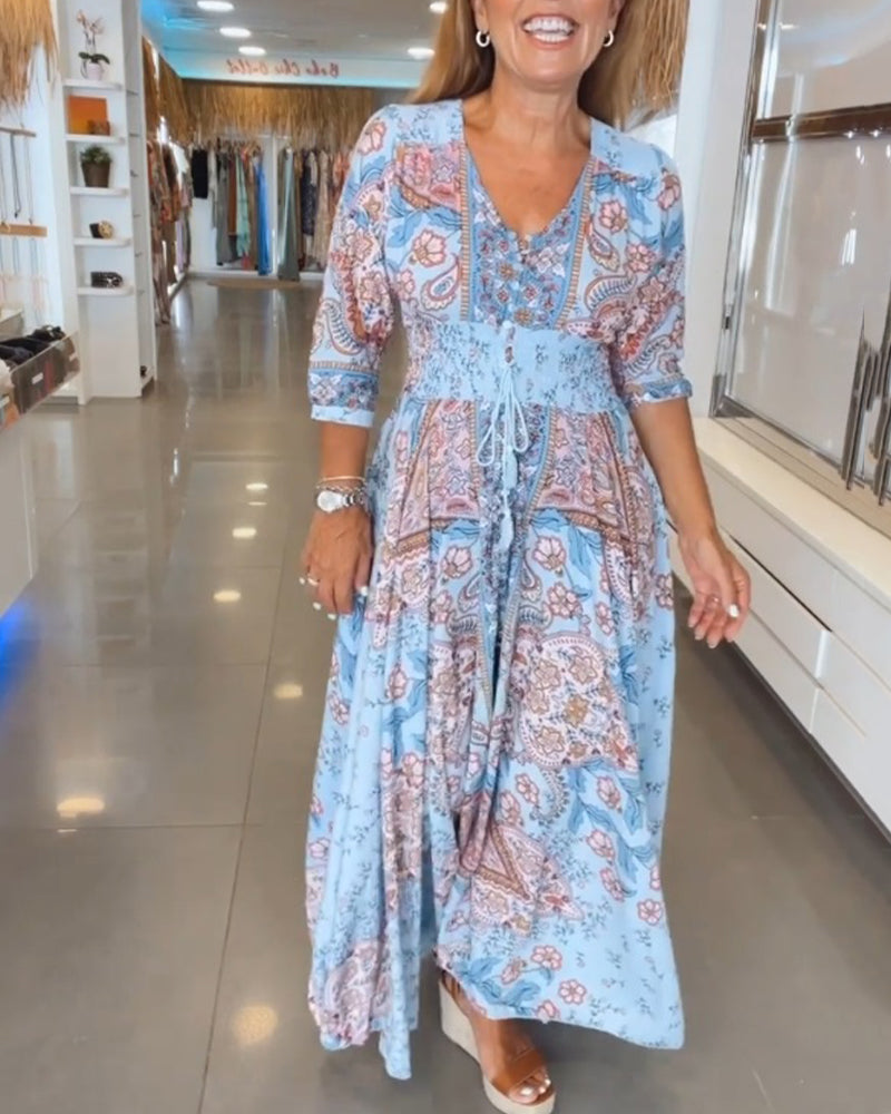Elizabeth™ | Elegant Printed V-Neck Dress
