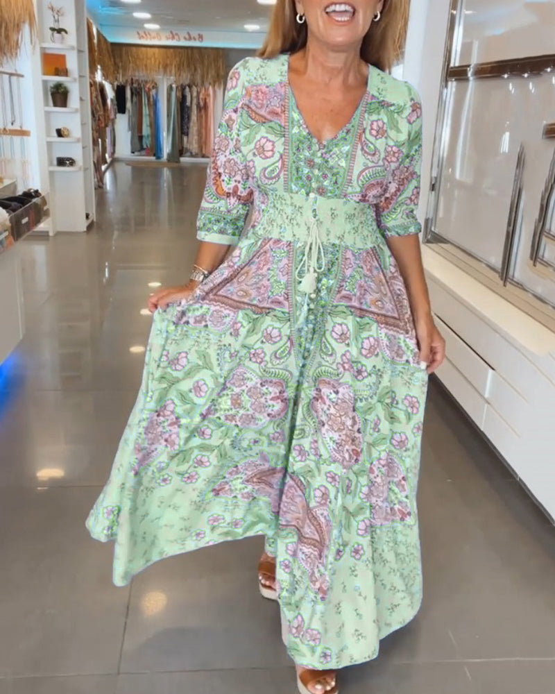 Elizabeth™ | Elegant Printed V-Neck Dress