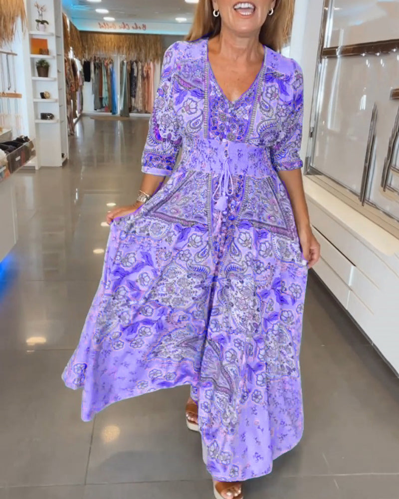 Elizabeth™ | Elegant Printed V-Neck Dress
