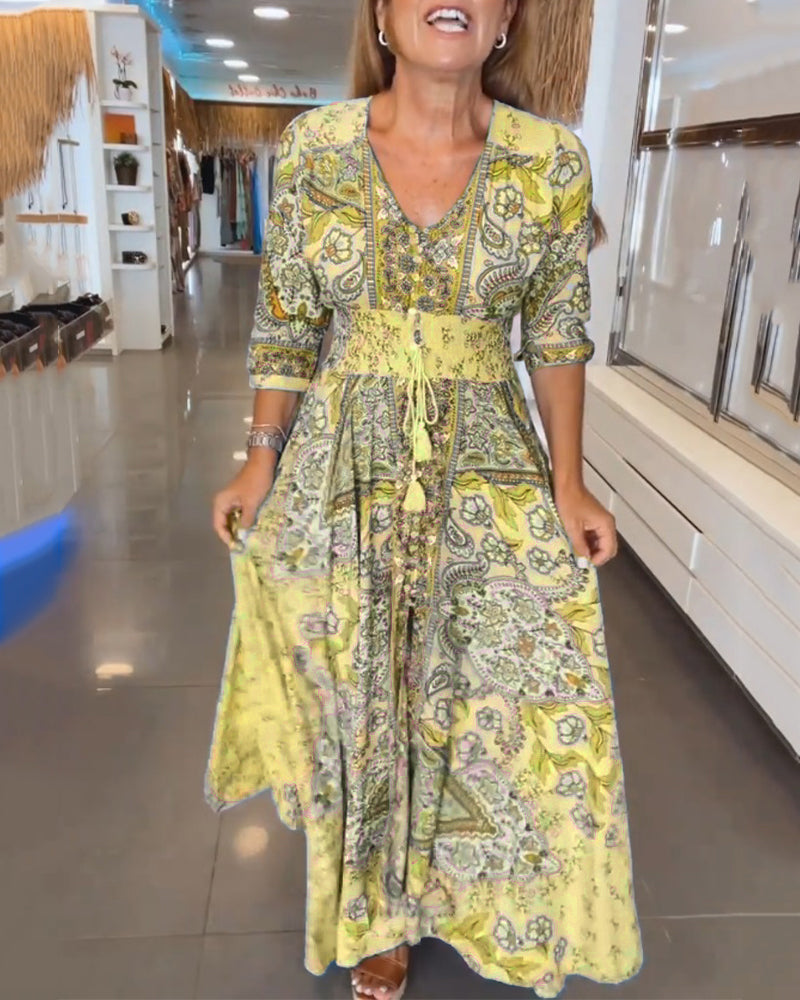 Elizabeth™ | Elegant Printed V-Neck Dress