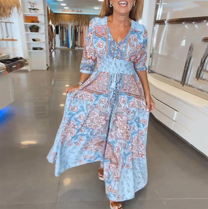 Elizabeth™ | Elegant Printed V-Neck Dress