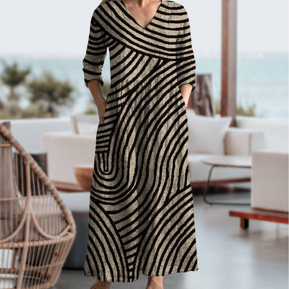 Anne™ | Stylish V-Neck Striped Maxi Dress