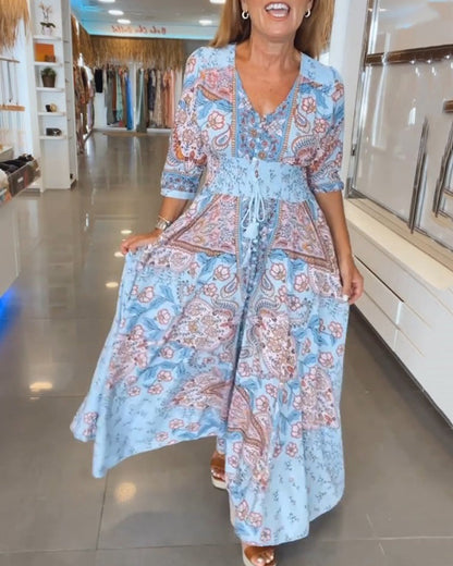 Elizabeth™ | Elegant Printed V-Neck Dress